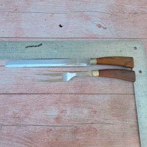 Brown Handle Carving Knife and Fork Set